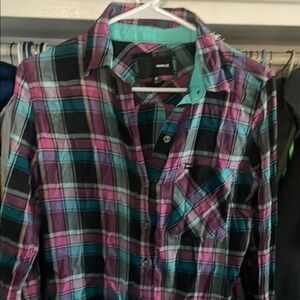 Hurley Plaid Long Sleeve Tee - Pink, Blue, Black